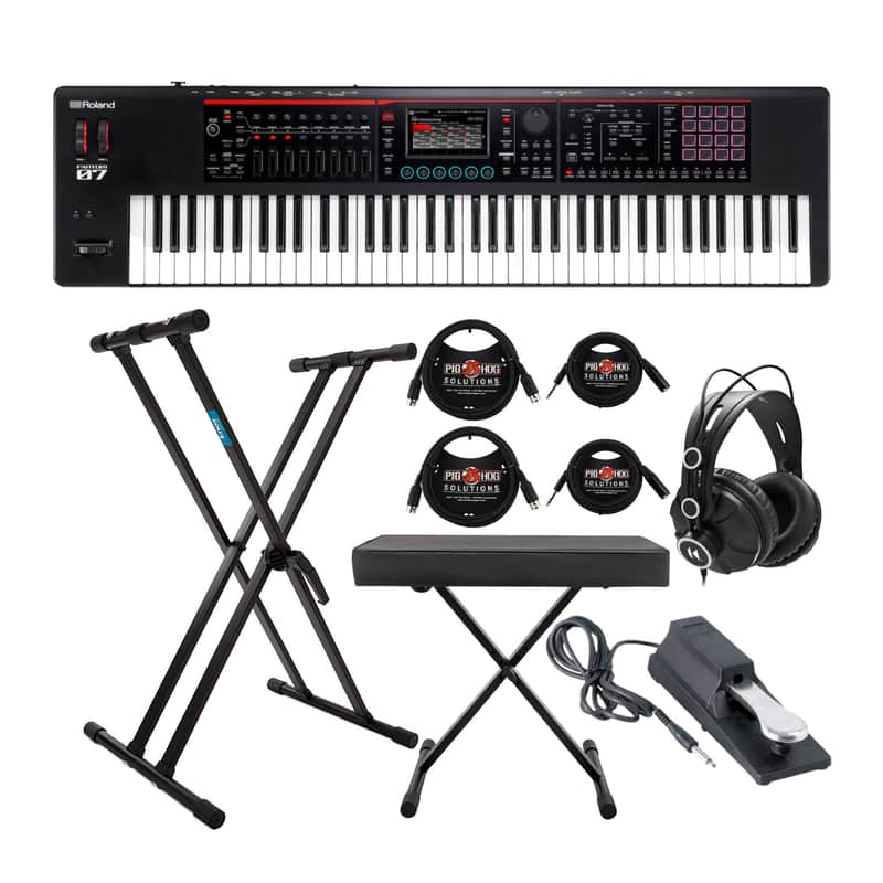 Roland FANTOM-07 76-Key Workstation Synthesizer Keyboard w/Stand, Bench Bundle image 1