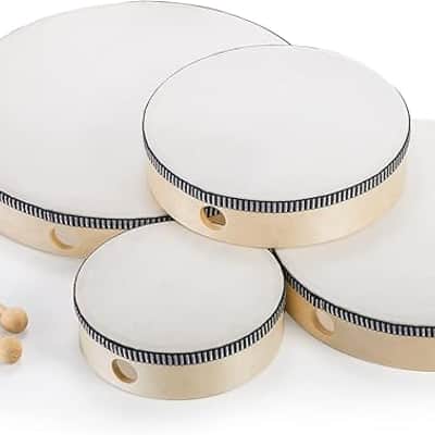 4 Pack Hand Drum 12 Inch 10 Inch 8 Inch 6 Inch Wood Drum Set Musical Percussion Instrument Wooden Frame Drum with Wooden Drum Sticks for Home Party Supplies image 3