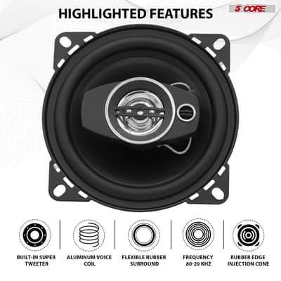 5 Core Car Audio 4 inch Coaxial Speakers Pair 2 Way 250W 4Ohm Replacement Driver w Dome Tweeters image 7