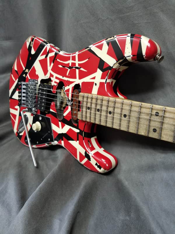 2021 EVH Striped Series Frankie Red / White / Black Stripes Relic image 1
