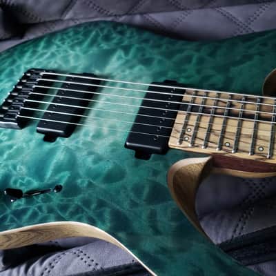 Mayones Aquila Elite S7 26.5" Reverse Headstock 4A QM top, Pale Moon Ebony Fretboard 16", Luminlay Offset Dot Inlays, Black Limba body, Wenge neck, Velvetrone Pickups image 15