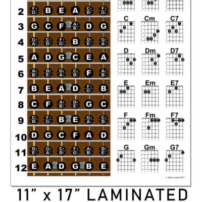 New Song Music Laminated Guitar Fretboard & Chord Chart Instructional Poster 11x17 Beginner Easy image 5