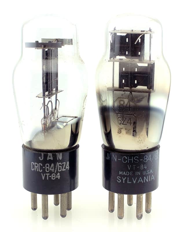 2 pcs. RARE 1944 SYLVANIA RCA JAN CHS 84 / 6Z4 VT-84 USN NOS VACUUM TUBES image 1