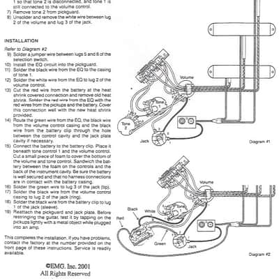 EMG 85 SA SA - black + SPC, EXG, RPC , switch, jack + all drawings, diagrams to wire up - mid 1980's image 8