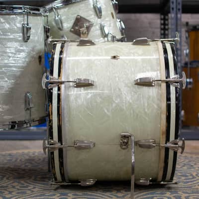 1950s 1960s Ludwig/WFL "Super Beat" White Marine Pearl Drum Kit image 15