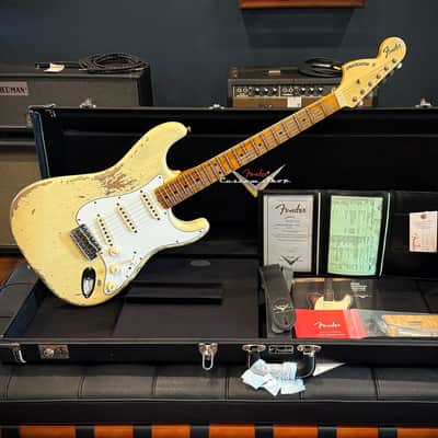Fender Custom Shop Stratocaster - Aged Vintage White w/ Reverse Headstock & Matching Headcap image 1