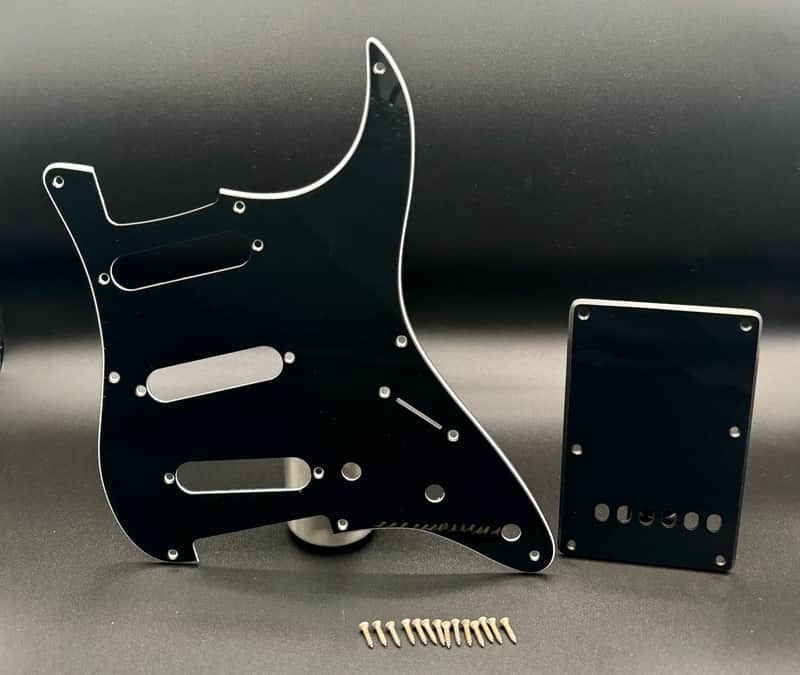 USA MADE Fender Stratocaster Black 3 Ply 8 Hole Pre-CBS Pickguard Set with Backplate and Aged Screws Eric Clapton Eric Johnson SRV image 1