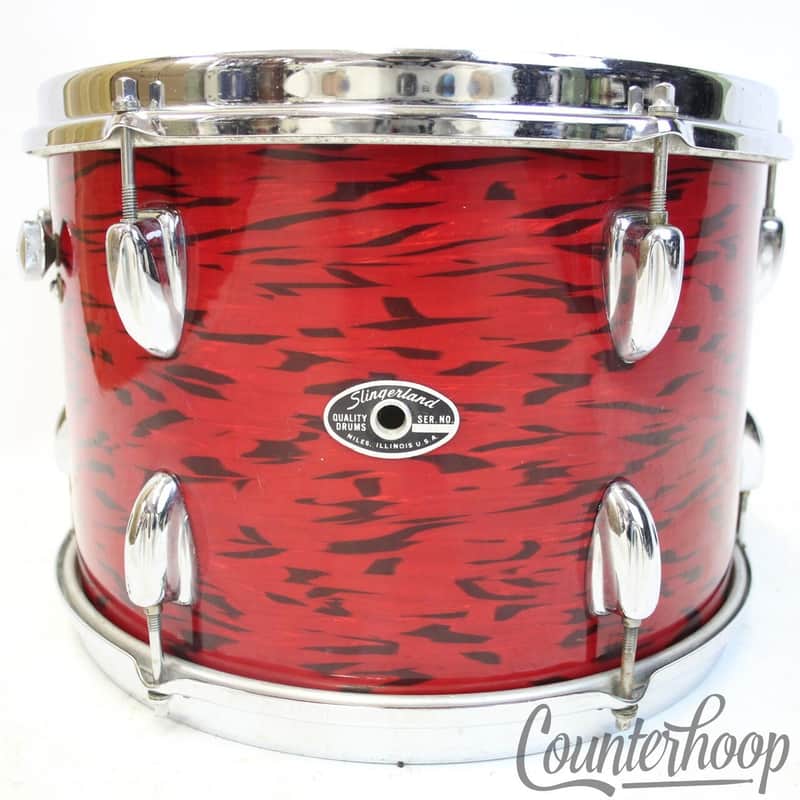 Slingerland 13x9"Red Tiger Pearl Tom Drum 70s Chrome Sound King Stick-Saver Rims image 1
