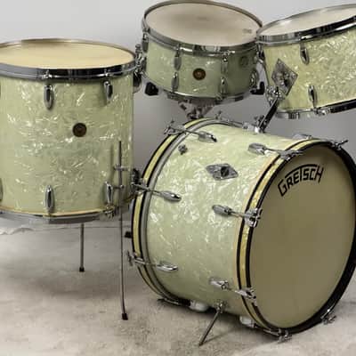 Gretsch 20/13/16/6.5x14" 1951 Round Badge 3-Ply Drum Set - White Marine Pearl image 3