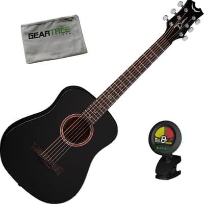 Dean Flight Mahogany Travel BKS Black Satin Acoustic Guitar Bundle w/Bag, Tuner, and Cloth image 1