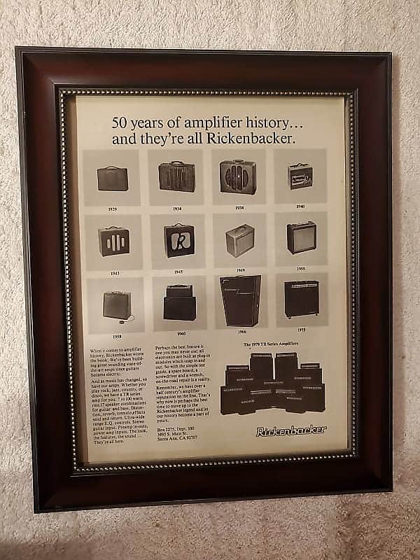 1979 Rickenbacker Guitars Promotional Ad Framed Rickenbacker Amps From 1929-1979 Original image 1