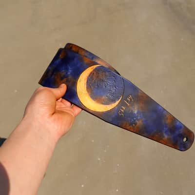 burnyblack custom bass,guitar strap - moon 3 brown/darknavy image 14