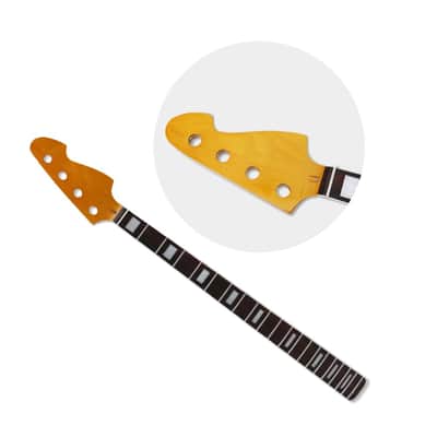 Yellow Bass Guitar Neck 20Fret 34 Inch Maple Rosewood Fretboard Block Inlay Finished Bolt On Guitar Replace image 3