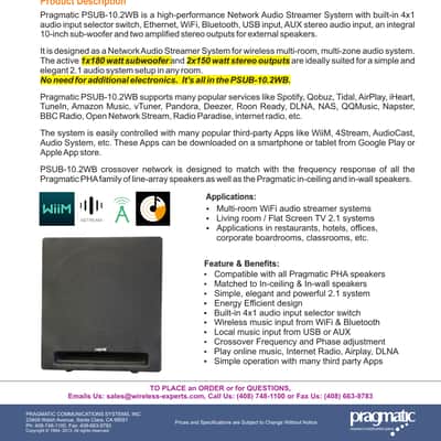 🔊 Pragmatic PSUB-10.2WB High-Performance 2.1 Network Audio Streamer System — Sonos Alternative, MORE Power! DIRECT FROM MANUFACTURER — INVENTORY CLEARANCE! image 11