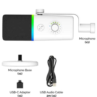 Gaming USB Microphone for PC, Noise Cancellation Condenser Mic for Podcasts and Video Streaming with Tripod Stand, Pop Filter, Shock Mount, Gain Control, RGB Lights, Quiet Mute Button (White) image 3