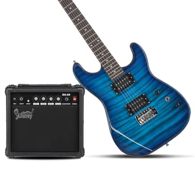 Glarry GST Electric Guitar HH Tiger Stripe Blue w/ 20W Amplifier image 6