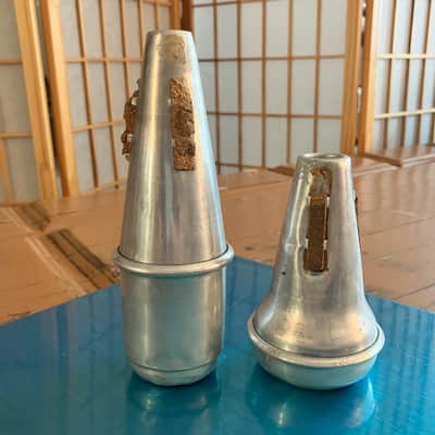 Trumpet Mutes Lot of 2 Aluminum Vintage 6.5h & 4.5h Brass Instruments Bugle image 8