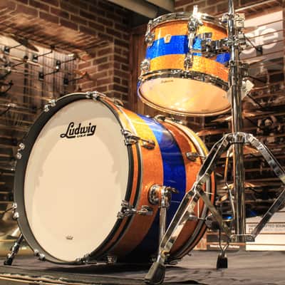 Ludwig Classic Maple Triband Blue/Gold Sparkle Downbeat 3pcs (12-14-20) - New! image 3