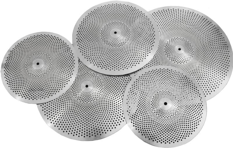 Low Volume Cymbal Pack Mute Set 14'Hihats+16"Crash+18'Crash+20"Ride 5 Pieces Silver Drummer Practice Quiet Cymbal for Drum Set image 1