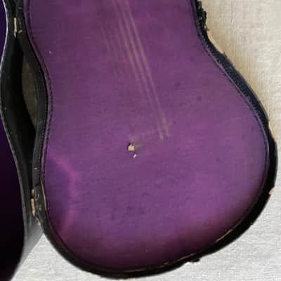 Vintage Geib Challenge Parlor Acoustic Guitar Case 1930's Faux Gator / Purple Interior Chicago USA image 6