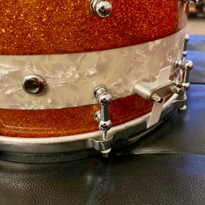 Truth Custom Drums 14x8 Maple snare Drum - Orange glass glitter/ Marine Pearl image 3