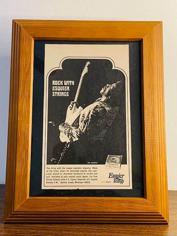 |Original| 1969 Esquire Strings Promotional Ad Featuring Jimi Hendrix |Framed| image 1