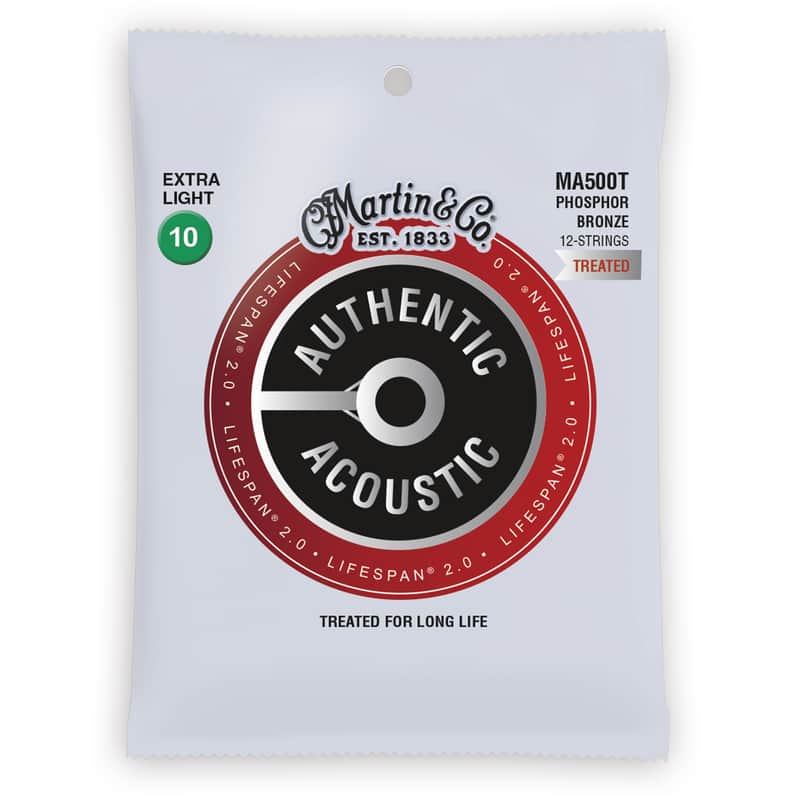 Martin MA500T Authentic Acoustic Lifespan 2.0 Phosphor Bronze 12-String Acoustic Guitar Strings - Extra Light (.10 - .47) image 1