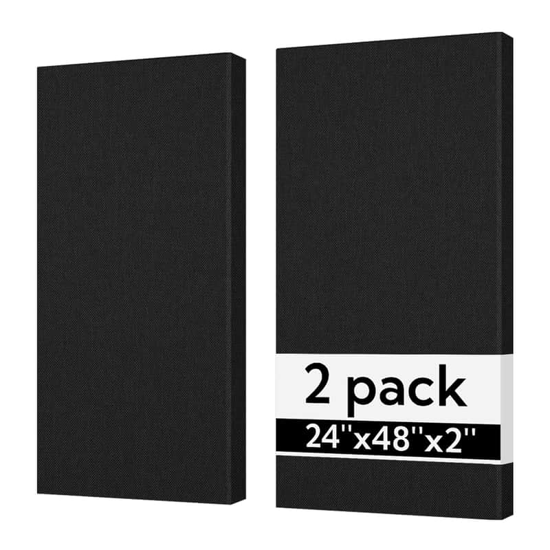 Sound Absorbing Acoustic Wall Panels 2 Pack, 2'' 24''X48'' Fiberglass Sound Dampening Panels, Large Fabric Wrapped Sound Proof Panels For Walls (Black) image 1