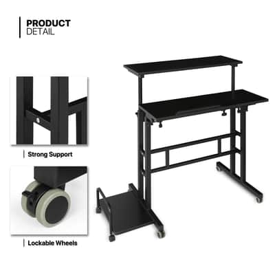 Rolling Adjustable Laptop Desk – Mobile Sit-Stand Workstation with CPU Stand image 6