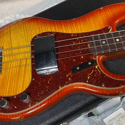 NEW! Fender Artisan Flame Maple Top Precision Bass Relic - Custom Shop - Aged Cherry Sunburst - Absolutely Beautiful - Flamed Roasted Maple Neck - Authorized Dealer - 9.3lbs - G06781 image 3