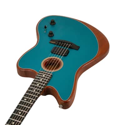 Fender American Acoustasonic Jazzmaster Acoustic Guitar, Ebony FB, Ocean Turquoise, US211XXXX image 2