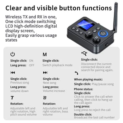 Bluetooth 5.4 Audio Transmitter Receiver HiFi Adapter w/ Optical RCA AUX USB TF image 4