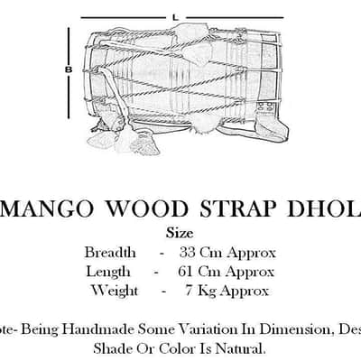 Handmade Designer Dhol,Mango Indian Musical Punjab Bhangra Wood Musical Instrument With Bag image 8