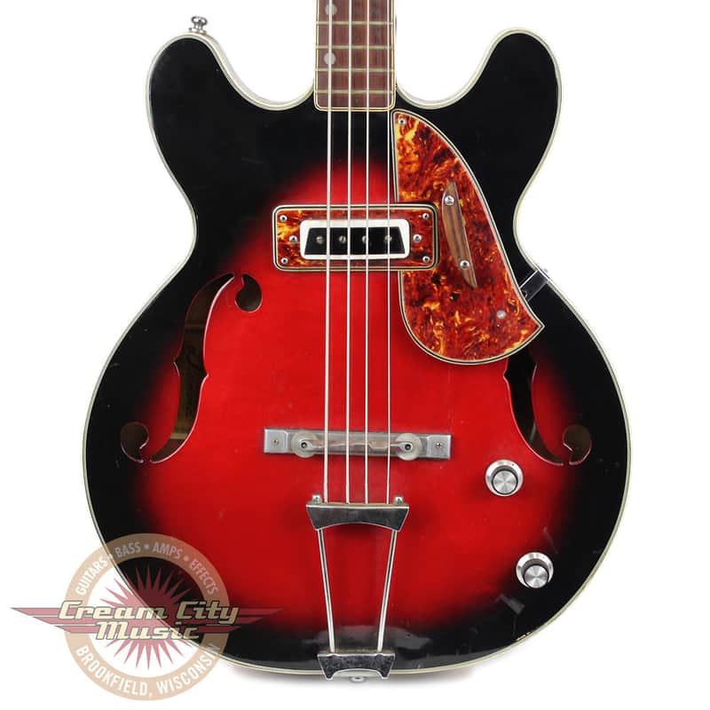 Vintage Aria Diamond Hollow Body Electric Bass in Sunburst | Reverb