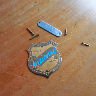 National Guitar Logo Emblem Brass Enameled headstock logo with Serial Number plate. image 4