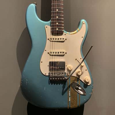 Made to Order - FRANCHIN Mercury guitar Paul Audia Signature - Lake Placid Blue / Sherwood Green / Candy Apple Red - Gold Racing Stripe Relic Aged 100% Nitro Lacquer Stratocaster-Strat-S-Style Made in Italy image 4
