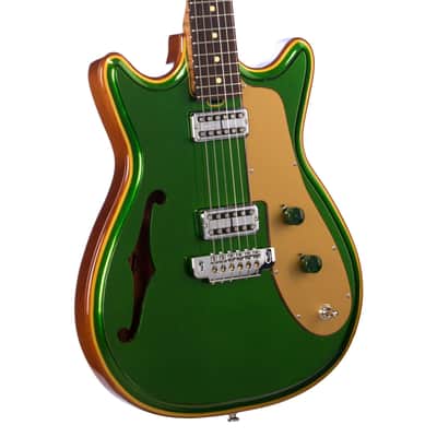 2022 Walsh Guitars Custom Double Cut - Candy Green w/Gold Accents and Natural Back - Semi-Hollow Custom Boutique Electric Guitar - USED! image 2