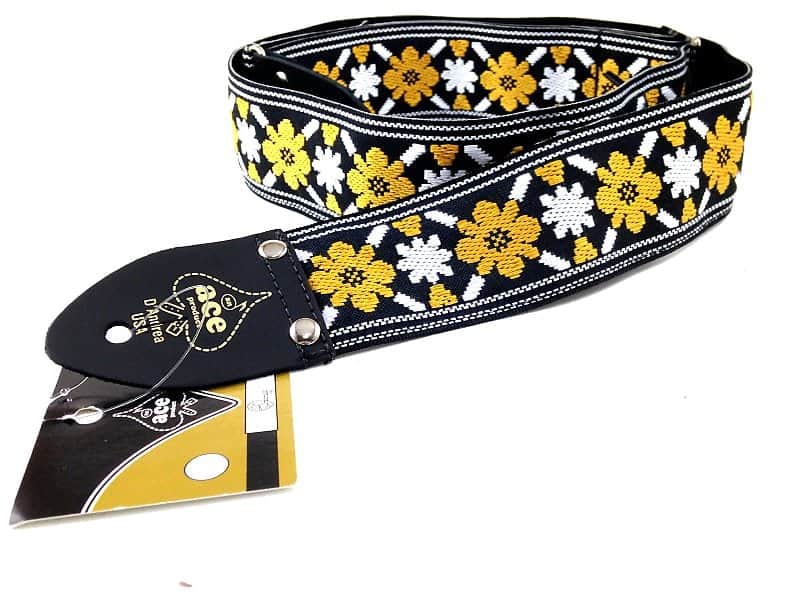 Ace Guitar Strap Vintage Style Yellow and White Flowers Lennon Rooftop image 1