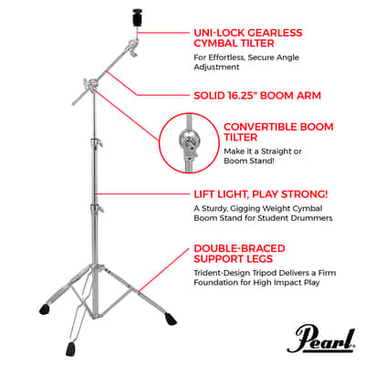 Pearl BC-830 Boom Cymbal Stand Double-Braced Convertible – Brand New image 8