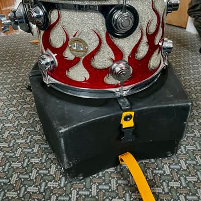 DW Collector's Series Drum Set - Rare Graphics kit in Red/silver sparkle tribal flames image 14