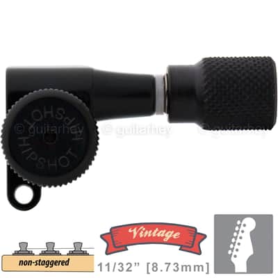 NEW Hipshot VINTAGE 6-in-Line Locking Tuners Non-Stag Knurled Buttons 21/64" ID - BLACK