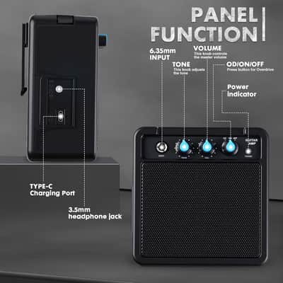 Mini Guitar Amp Rechargeable Electric Guitar Amplifer 5W, Clean Overdrive Effects, Portable Small Amp with Headphone Jack for Practice, Black image 2
