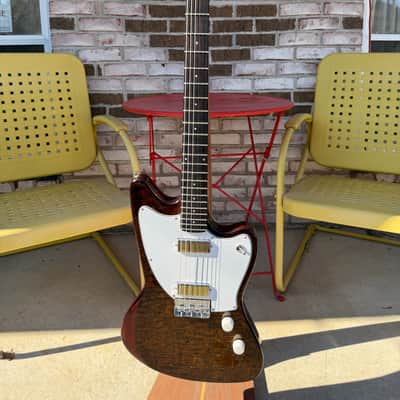 2020 Harmony USA Silhouette Limited Edition Flame Maple Top - Transparent Brown + New GATOR Transit GT bag image 3