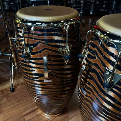 LP Latin Percussion Raul Rekow Signature Tiger Print Conga Tumba Duo Pair Set w/ Gold Hardware image 5