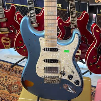 Vintage Guitars 30th Anniversary V6 Strat Overspray Relic Super Flame Neck Lake Placid Gun Hill Blue (Serial Number : M2024090909) image 3