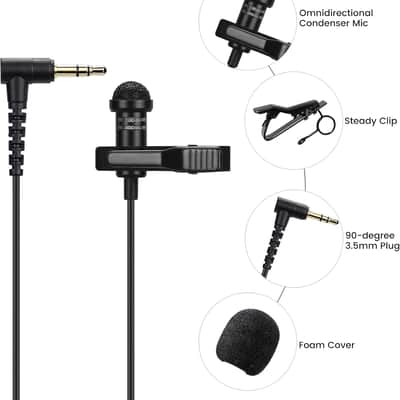 2-Pack Lavalier Microphone Compatible Microphone Transmitters - 90 Degrees L-Shaped 3.5mm Omnidirectional Lapel Lav Mic for Vlog Interview image 2