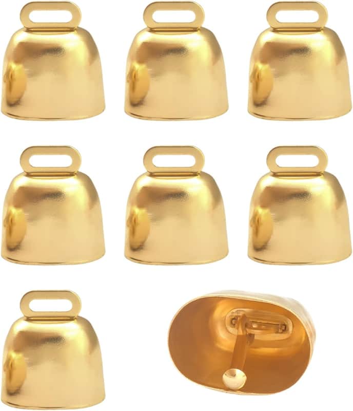 8 Pack Cow Horse Sheep Grazing Copper Bells, Small Metal Brass Bells, Loud Ringing Cowbell Noisemakers, Hanging Jingle Bell for Animal Pet Collar Doors Crafts Christmas Wedding Decor (Gold) image 1
