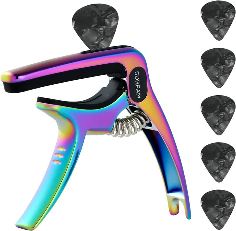 Guitar Capo for Acoustic and Electric Guitar 6-String,Capo for Classical Guitar,Bass,Ukulele, Mandolin,Banjo with 5 Picks, Guitar Clip/Guitar Clamp/Guitar Accessories, Musical Gifts Rainbow image 1