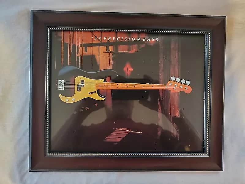 1982 Fender Guitars Color Promotional Ad Framed Fender 57 Reissue Precision Bass Original image 1