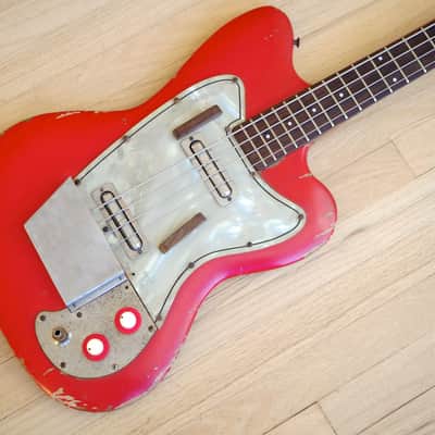1965 Danelectro Coral Deluxe Vintage Electric Bass Guitar Fiesta Red Full Scale image 1